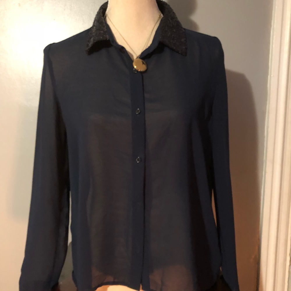 Forever 21 Hi-lo Navy Sheer Blouse Sz S
